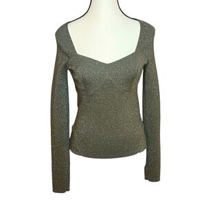 House of Harlow 1960 Sparkle Metallic Dark Green Knit Sweater Womens Size Medium